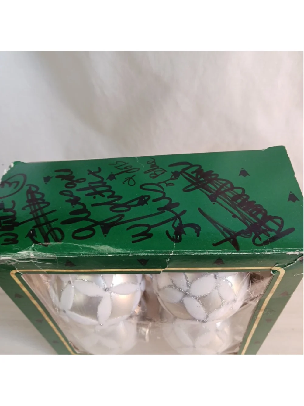 VTG Christmas By Krebs Hand Decorated White Flowers Embellished Glass Ornament